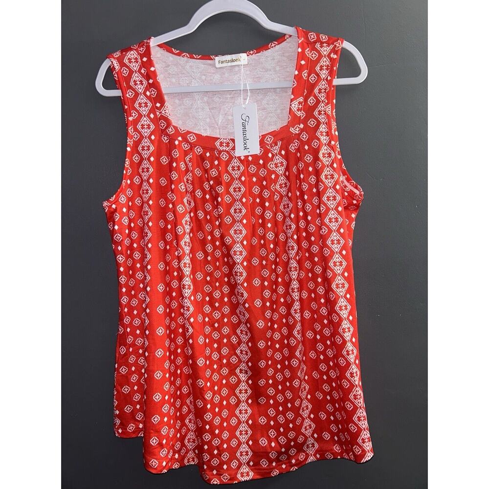 Fantaslook Women Sleeveless Large Shirt Casual Bandana Square Neck NWT